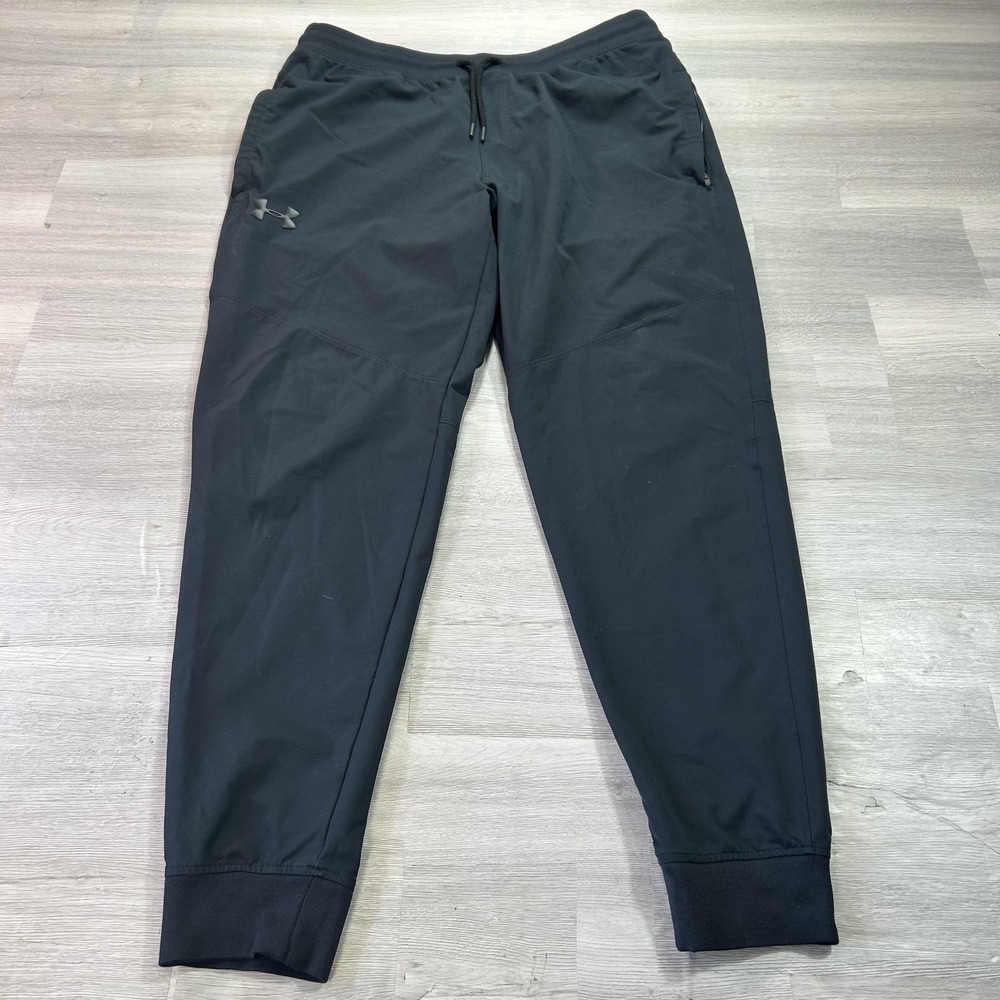 Under Armour HeatGear Pants Mens XL Black Woven Jogger Zip Pockets 1351089-001